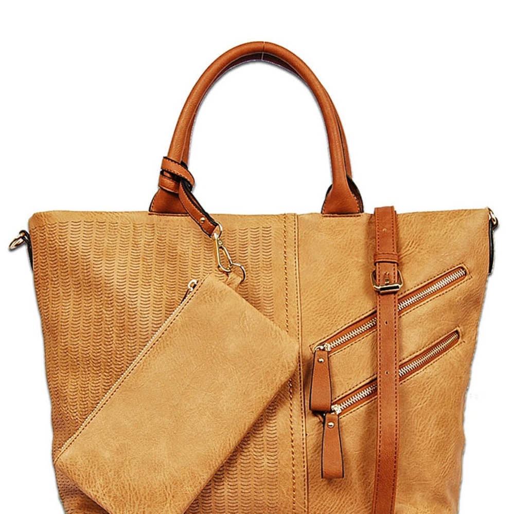 Solid Front Zipper Tote